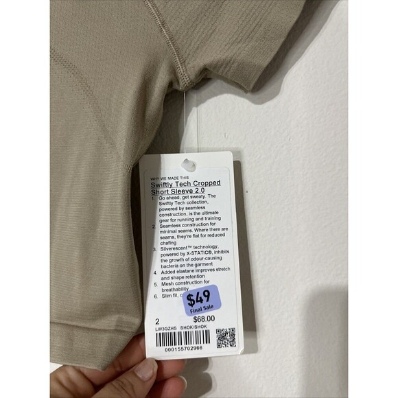 Lululemon Swiftly Tech Cropped Short Sleeve 2.0  Size 2 Color SHOK NWT - Picture 6 of 6